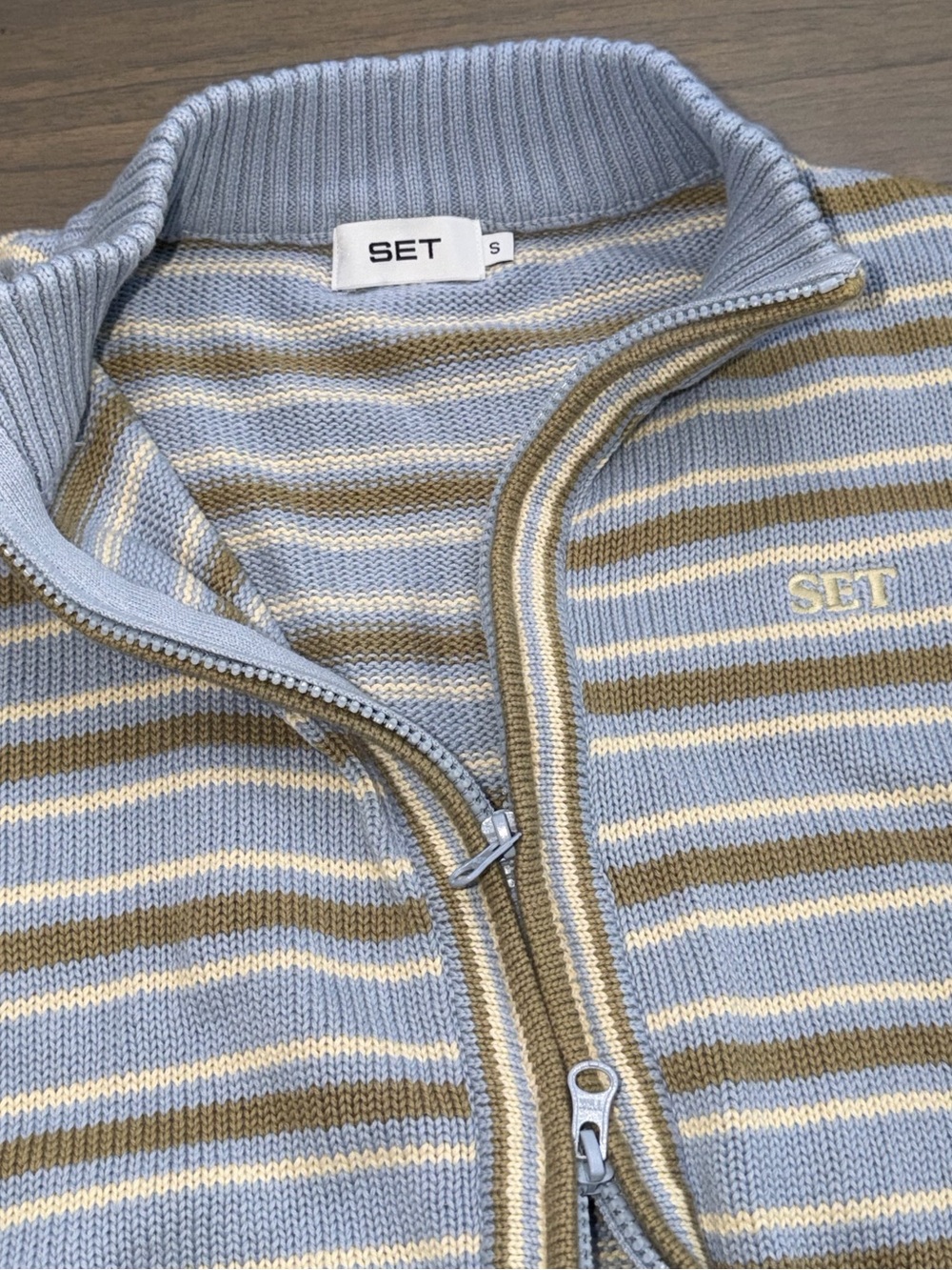 Set Active Weekend Knit Weekend Stripe Funnel Zip Palmetto Small Brand New - Picture 11 of 15